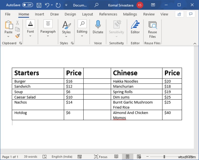 Microsoft Wordでレストランメニューを作成する方法【ゼロから作る/テンプレート活用】