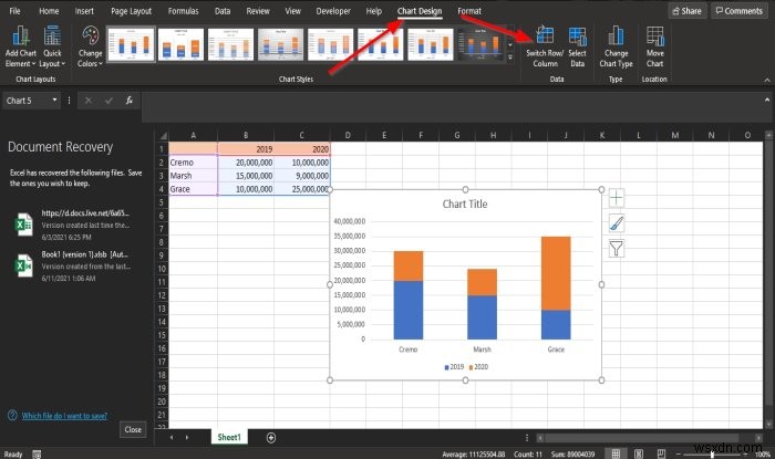 Excelのグラフで行と列を入れ替える方法|「行/列の切替」ボタンの使い方