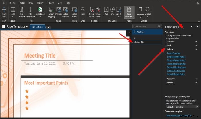 OneNoteでページテンプレート機能を使う方法【初心者向けガイド】