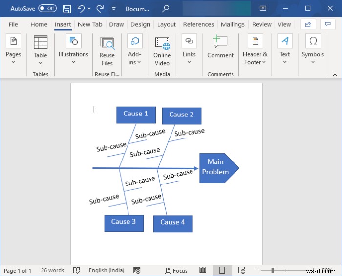 Microsoft Wordでフィッシュボーン図（特性要因図）を作成する方法
