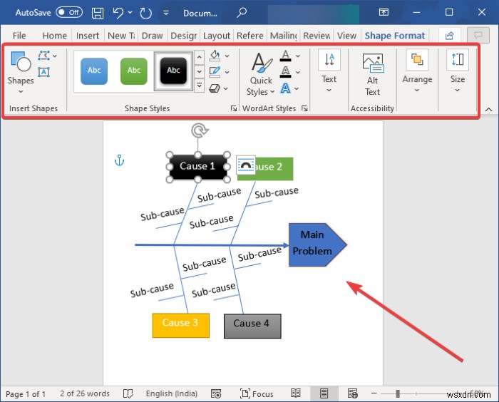 Microsoft Wordでフィッシュボーン図（特性要因図）を作成する方法