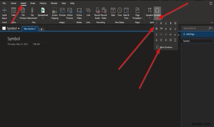 OneNoteで数式と記号をページに挿入する方法