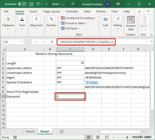 Microsoft Excelでランダムな強力なパスワードを生成する方法