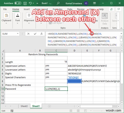 Microsoft Excelでランダムな強力なパスワードを生成する方法