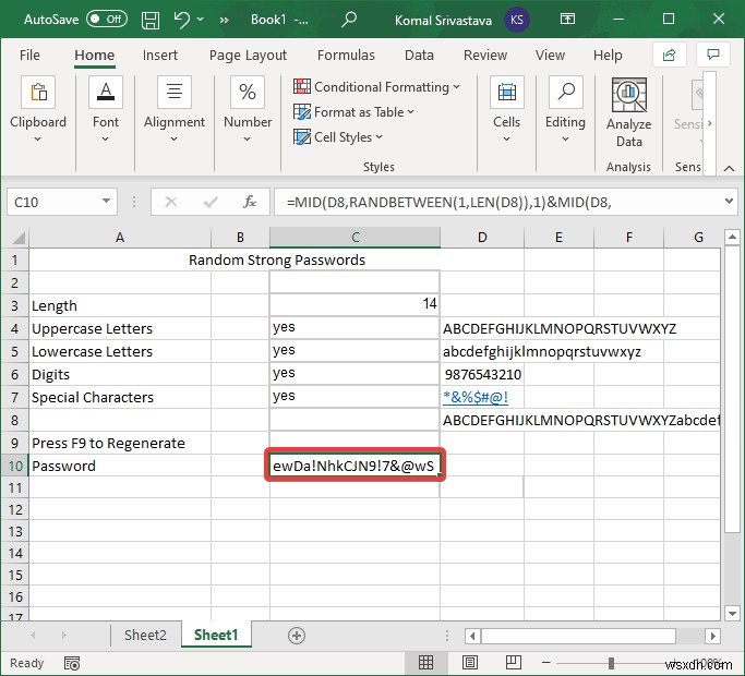 Microsoft Excelでランダムな強力なパスワードを生成する方法
