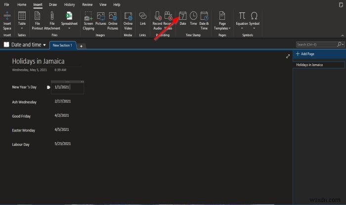 OneNoteで日付と時刻を追加・編集する方法