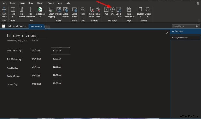 OneNoteで日付と時刻を追加・編集する方法