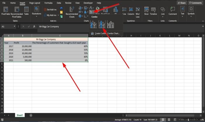 Microsoft Excelで組み合わせグラフ(コンボチャート)を作成する方法
