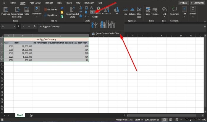 Microsoft Excelで組み合わせグラフ(コンボチャート)を作成する方法