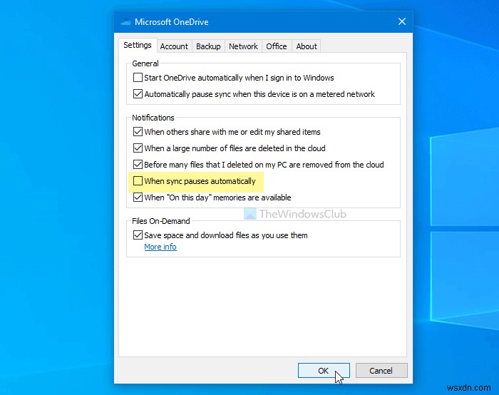 Windows 10でOneDriveの自動同期一時停止通知を無効にする方法