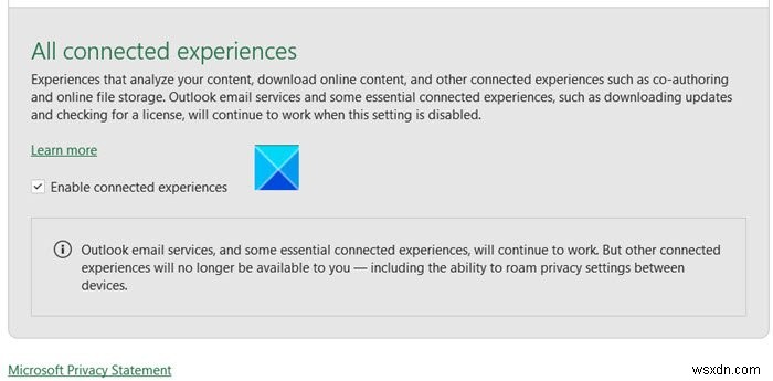 Microsoft 365で「接続エクスペリエンス」を無効にする方法