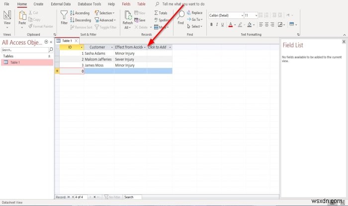 Microsoft Accessデータベースでレコードを追加・削除し、列のサイズを変更する方法