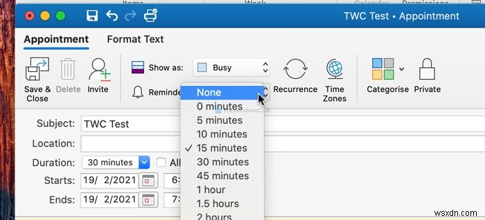 MacでOutlookのリマインダー通知と通知音をオフにする方法