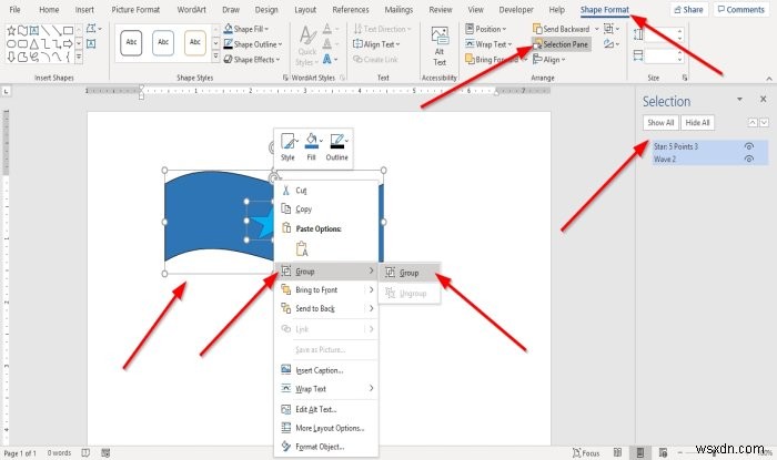 Microsoft Wordでオブジェクトをグループ化する方法【図形・画像をまとめて移動】