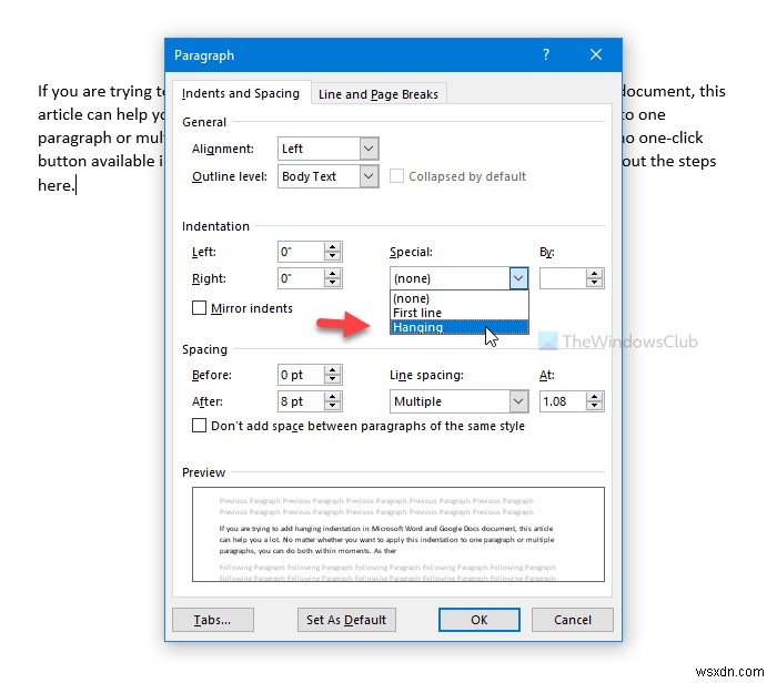 Microsoft WordとGoogleドキュメントでぶら下げインデントを作成する方法