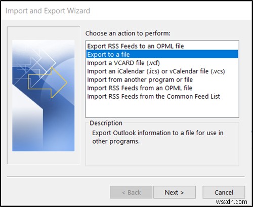 OutlookのメールフォルダをWindows 10のデスクトップにバックアップする方法