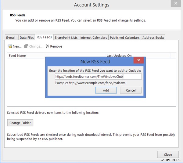 Windows 11/10のOutlookにRSSフィードを追加・インポートする方法