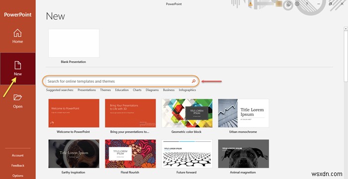 PowerPointでオンラインテンプレートとテーマを検索して使う方法【Windows 10】
