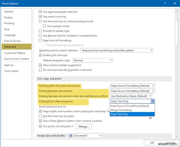 Microsoft Wordで書式を削除して常にプレーンテキストとして貼り付ける方法