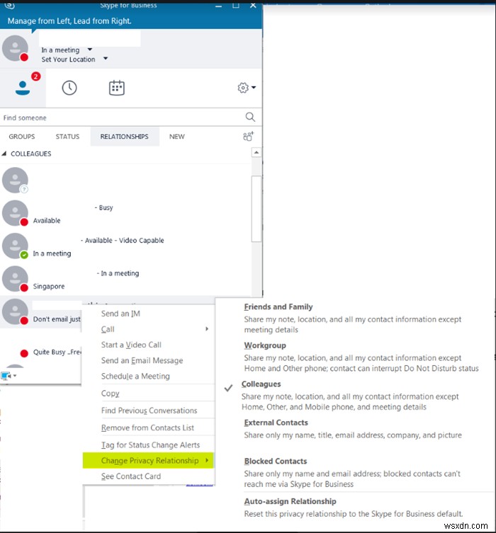 Skype for Businessでプライバシー関係を設定し、連絡先をブロックする方法