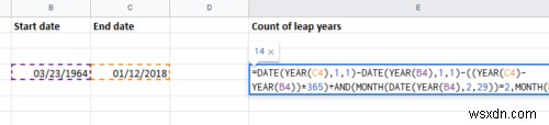 Excelで2つの日付間のうるう年の数を計算する方法