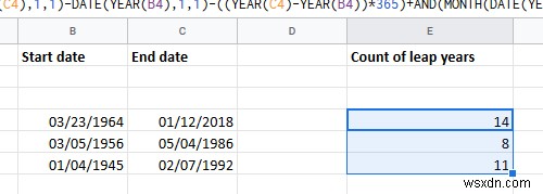 Excelで2つの日付間のうるう年の数を計算する方法