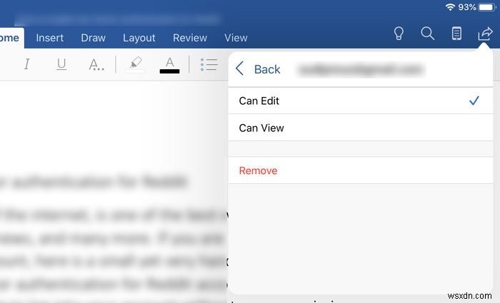 iPadのWord文書に編集者を招待して共同編集する方法