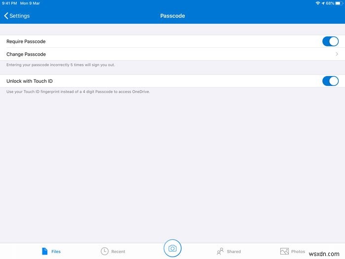 iPadでOneDriveをパスワード・Touch ID・Face IDでロックする方法