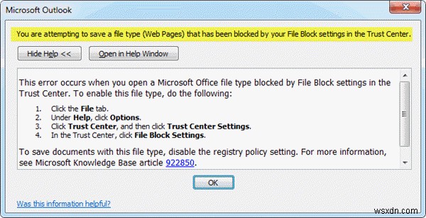 Microsoft Officeプログラムでファイルブロック設定を変更する方法