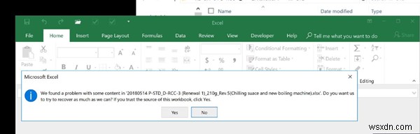 Excelで「filename.xlsxの一部のコンテンツに問題が見つかりました」エラーが出たときの対処法