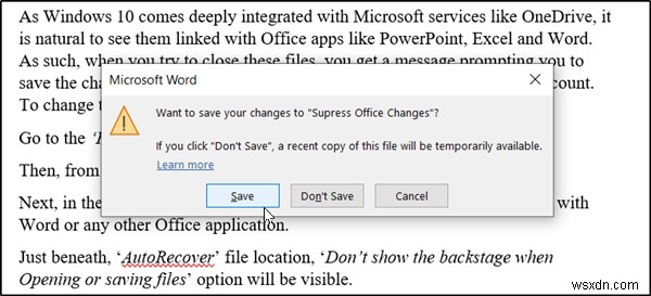 Windows 10でOffice 365アプリの従来の「名前を付けて保存」ダイアログを復元する方法