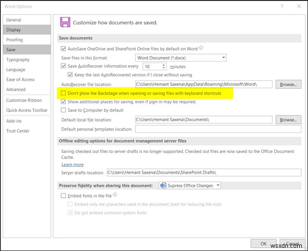Windows 10でOffice 365アプリの従来の「名前を付けて保存」ダイアログを復元する方法