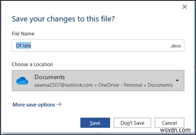 Windows 10でOffice 365アプリの従来の「名前を付けて保存」ダイアログを復元する方法