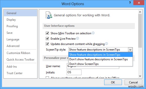 Wordのスクリーン ヒント(ScreenTips)にショートカットキーを表示する設定方法
