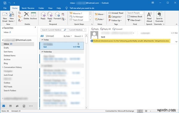 【Outlook】「次の潜在的に危険な添付ファイルへのアクセスがブロックされました」と表示されたときの解除方法