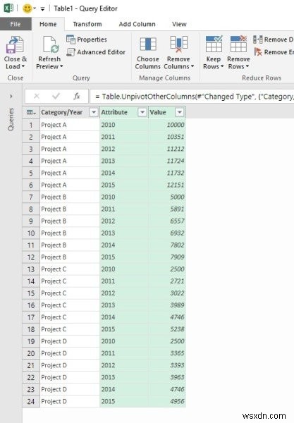 Microsoft Excelで静的テーブルのピボットを解除（アンピボット）する方法
