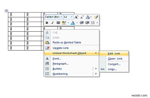 Word文書にExcelスプレッドシートを挿入する3つの方法(リンクで自動更新も可能)