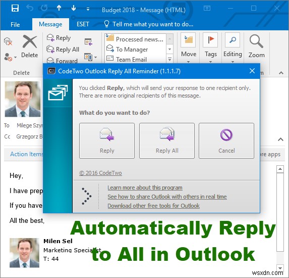 Outlookの「全員に返信」忘れを防ぐ無料プラグイン「Code Two Outlook Reply All Reminder」とは