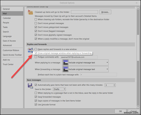 返信後にメッセージを自動的に閉じるようMicrosoft Outlookを設定する方法