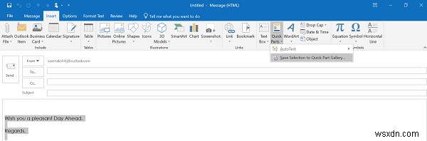 クイックパーツを使ってMicrosoft Wordの定型文をOutlookメールに挿入する方法