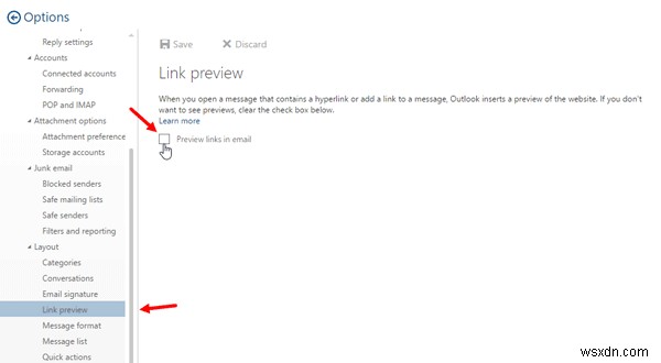 Outlook Webでリンクプレビューを無効にする方法