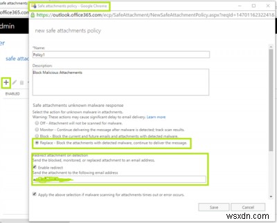Office 365でATPセーフアタッチメントポリシーを設定する方法