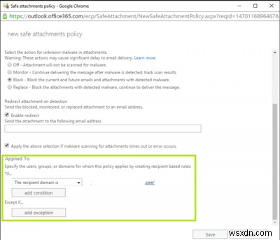 Office 365でATPセーフアタッチメントポリシーを設定する方法