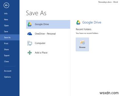 GoogleドライブとDropboxをMicrosoft Officeの保存場所として追加する方法