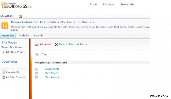 Office 365(SharePoint)でドキュメントやフォルダー、サイトページのアラートを設定する方法