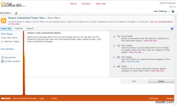 Office 365(SharePoint)でドキュメントやフォルダー、サイトページのアラートを設定する方法
