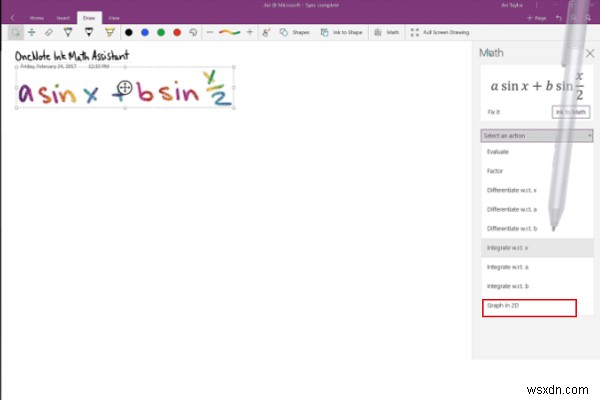 OneNote for Windows 10で方程式をグラフ化する方法|Math Assistantの使い方