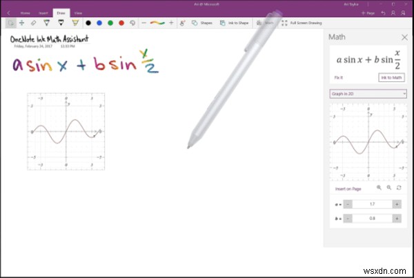 OneNote for Windows 10で方程式をグラフ化する方法|Math Assistantの使い方