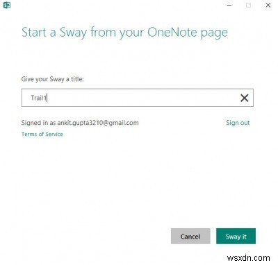 OneNoteの「Send to Sway」アドインでノートの内容をSwayへ送信する方法