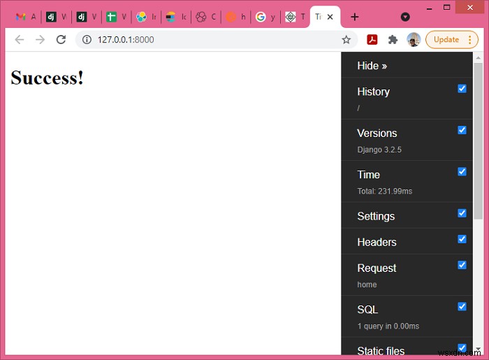 DjangoプロジェクトにDebug Toolbar(デバッグツールバー)を導入する方法